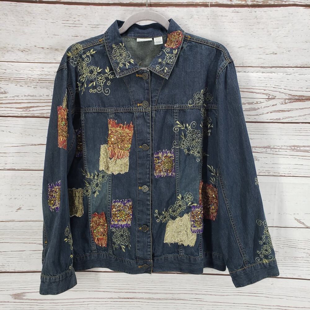 Chico's Women's Embroidered Patchwork Button Fron… - image 1